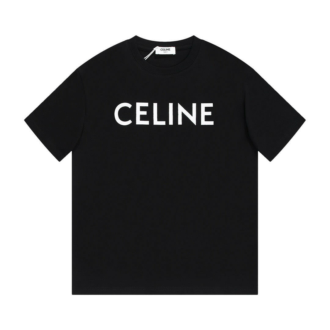 Celine Black T-Shirt featuring bold white logo on premium cotton jersey from the 2022 collection.