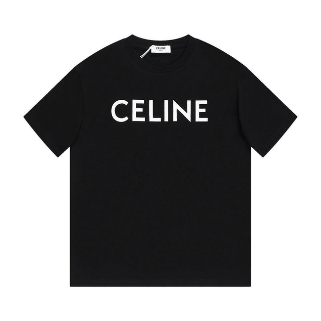 Celine Black T-Shirt featuring bold white logo on premium cotton jersey from the 2022 collection.