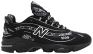 atmos x New Balance 1000 'Bāṅdhnū' sneaker with black and white paisley print, nubuck overlays, and ABZORB midsole cushioning.

