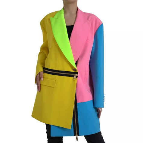 Dolce & Gabbana Multicolor Patchwork Peak Lapel Coat Jacket