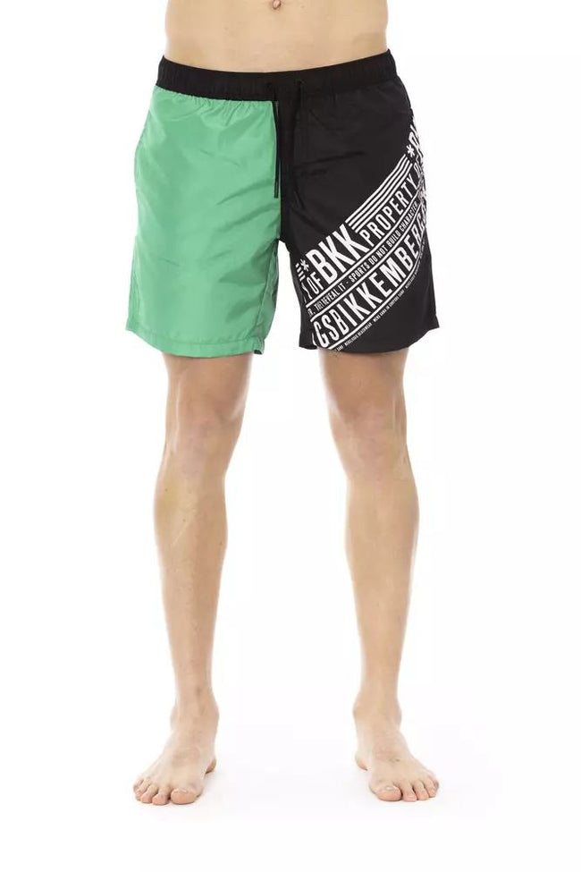 Bikkembergs Elegant Green Swim Shorts with Side Print