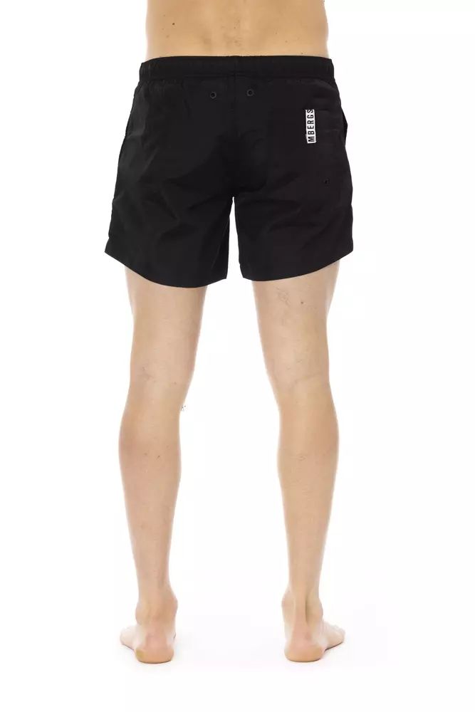 Bikkembergs Sleek Black Swim Shorts with Sporty Tape Detail