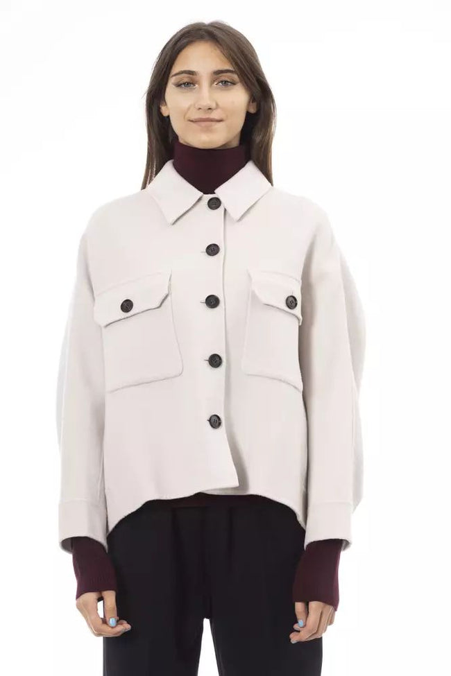Alpha Studio Chic Woolen White Shirt Jacket