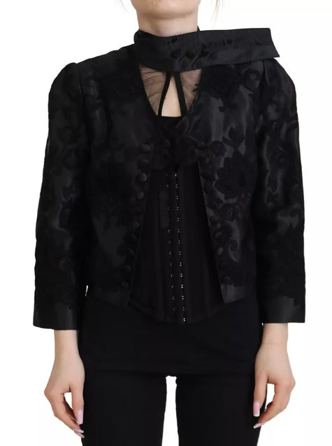 Dolce & Gabbana Black Lace Sheer Corset Organza Silk Jacket