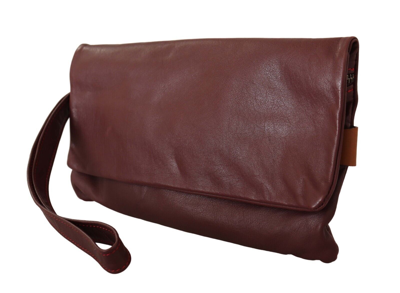 Elegant Brown Leather Clutch with Silver Detailing.