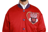 Dolce & Gabbana Vibrant Red Bomber Jacket with Multicolor Motif
