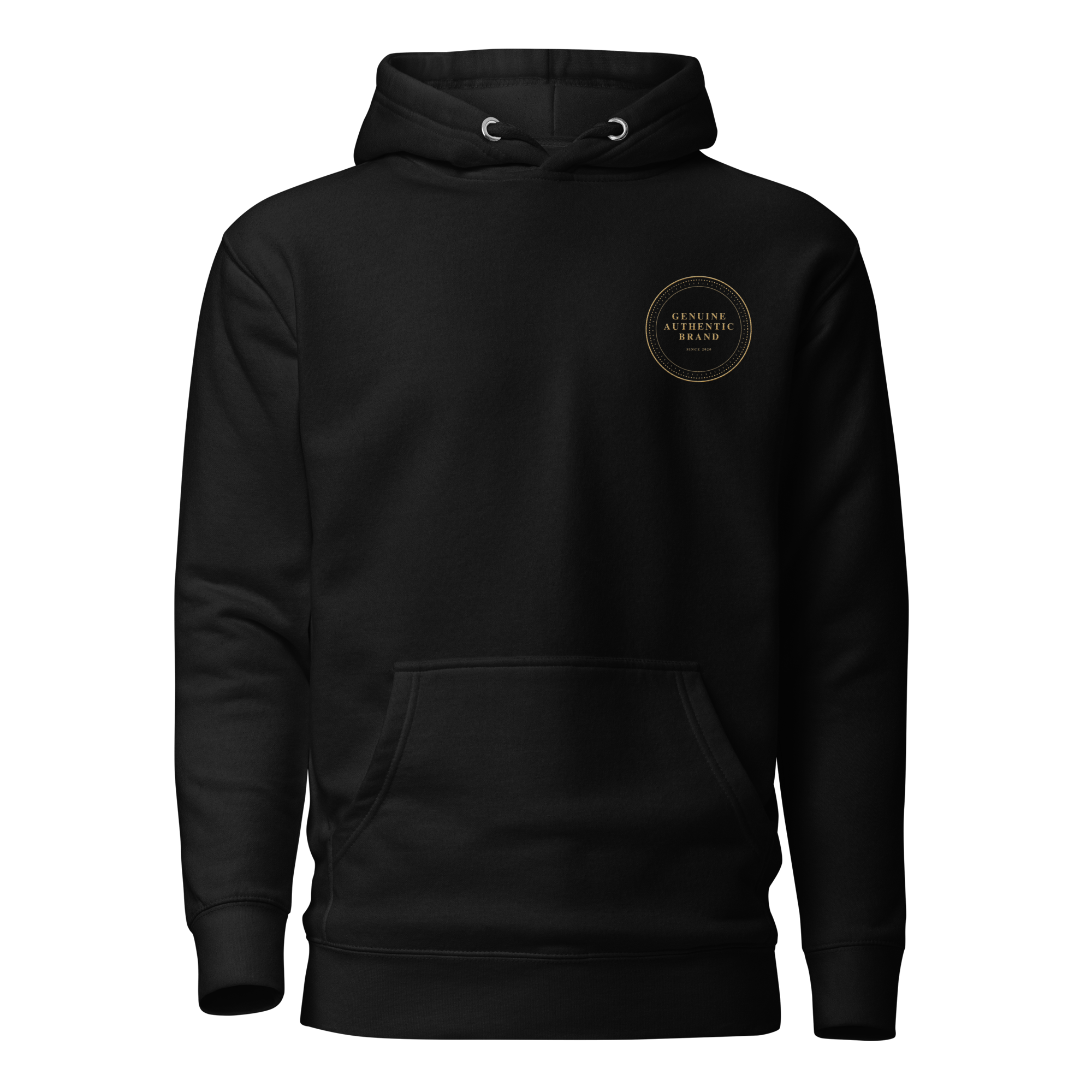 Sudadera con capucha unisex con logotipo izquierdo bordado de marca auténtica y auténtica.