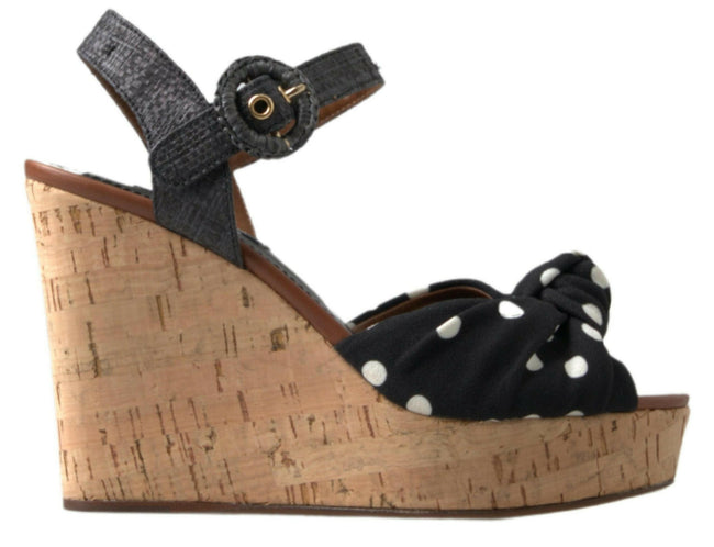 Dolce & Gabbana Black  Wedges Polka Dotted Ankle Strap Shoes Sandals - GENUINE AUTHENTIC BRAND LLC  