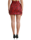 Dolce & Gabbana Red Leopard Print Cotton High Waist Mini Skirt.