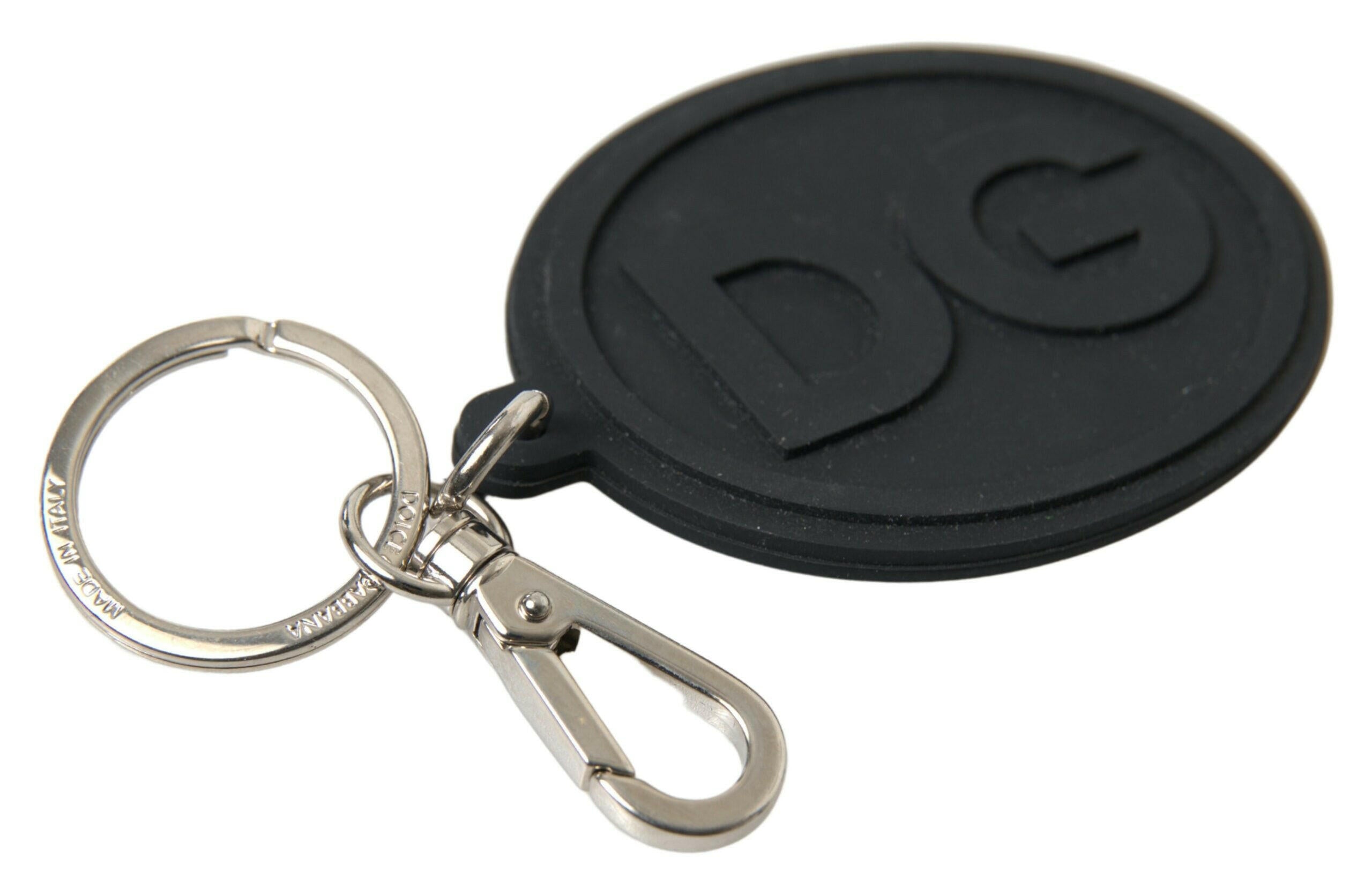 Dolce & Gabbana Black Rubber DG Logo Silver Brass Metal Keychain - GENUINE AUTHENTIC BRAND LLC  
