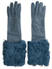 Dolce & Gabbana Blue Leather Fur Mid Arm Length Gloves - GENUINE AUTHENTIC BRAND LLC  
