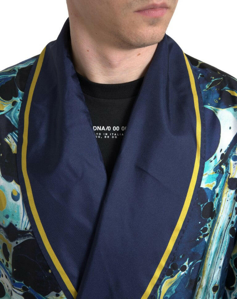 Dolce & Gabbana Marble Blue Silk Waist Belt Robe Sleepwear - GENUINE AUTHENTIC BRAND LLC  