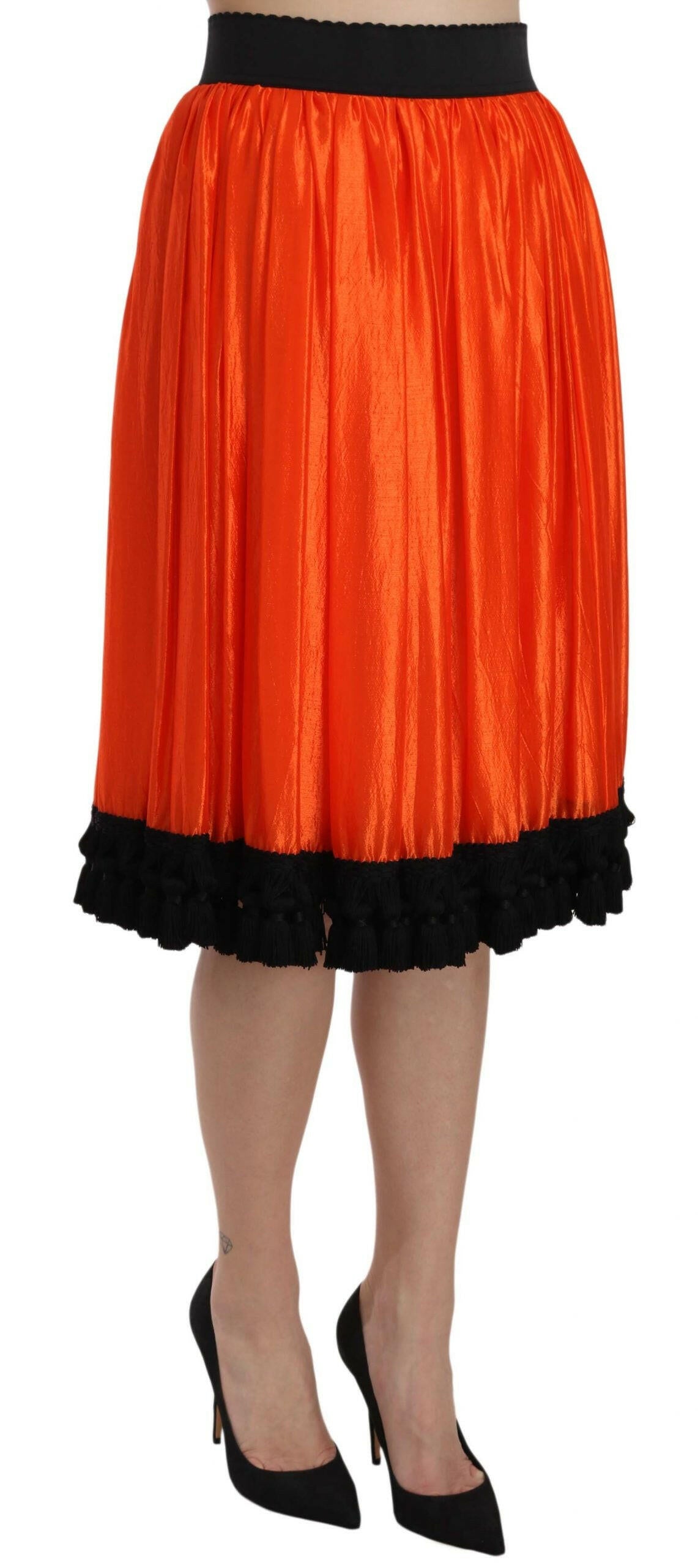 Dolce & Gabbana High-Waist Black & Orange Knee-Length Skirt.