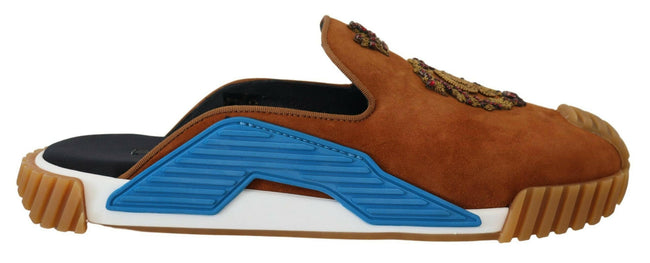 Dolce & Gabbana Beige Suede Crystal Slides Sandals Flats NS1 Shoes - GENUINE AUTHENTIC BRAND LLC  