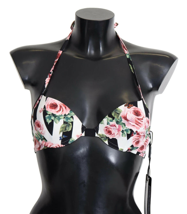 Dolce & Gabbana Multicolor Striped Rose Print Swimwear Bikini Tops - GENUINE AUTHENTIC BRAND LLC  
