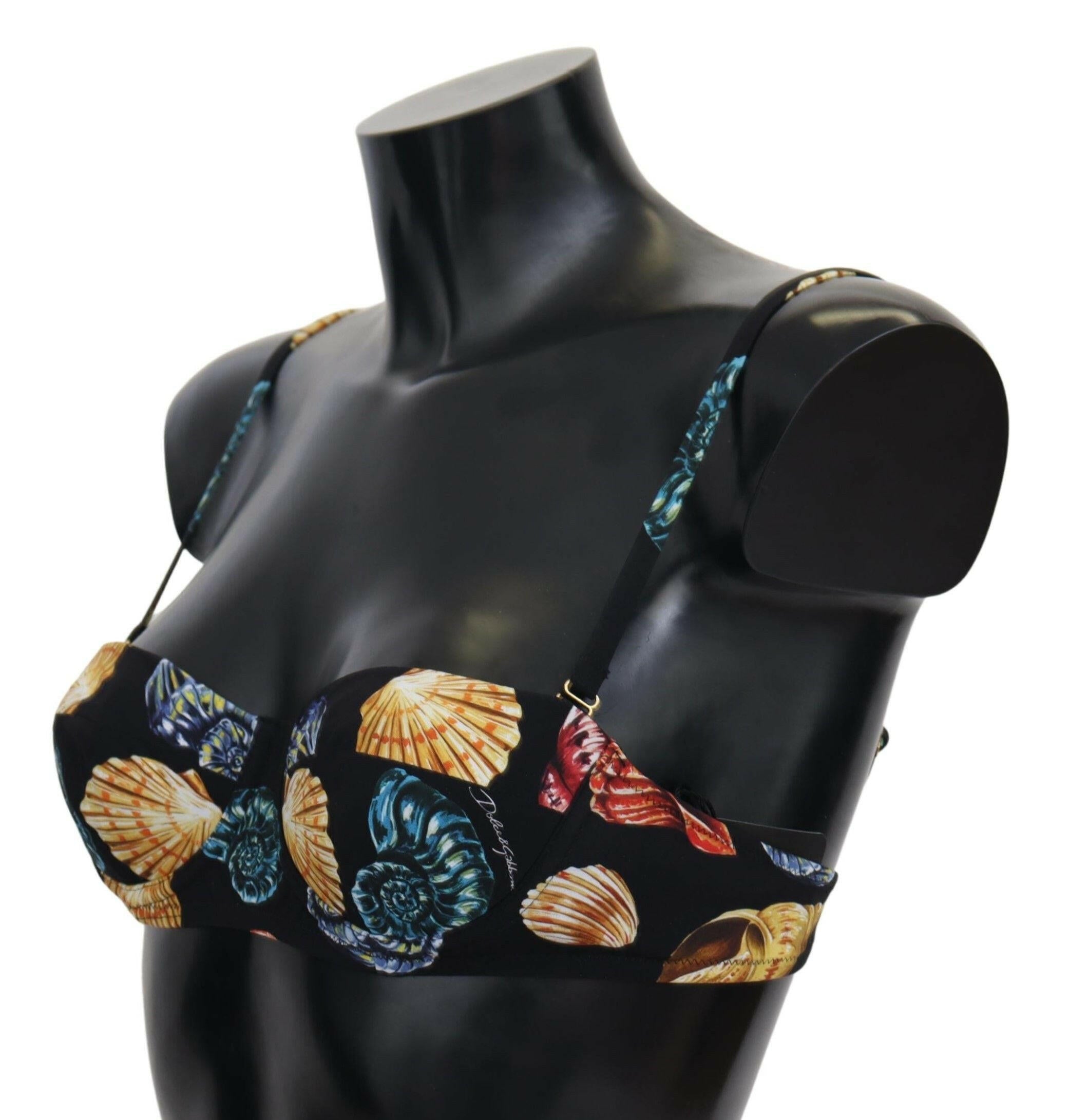 Dolce & Gabbana Black Seashells Print Women Swimwear Bikini Tops - GENUINE AUTHENTIC BRAND LLC  