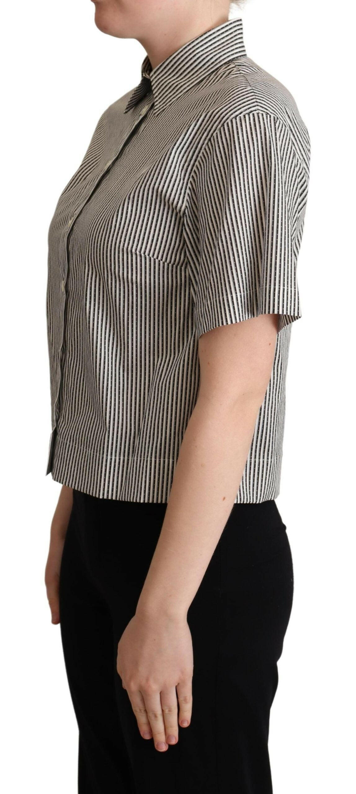 Dolce & Gabbana White Black Striped Cotton Shirt - GENUINE AUTHENTIC BRAND LLC  