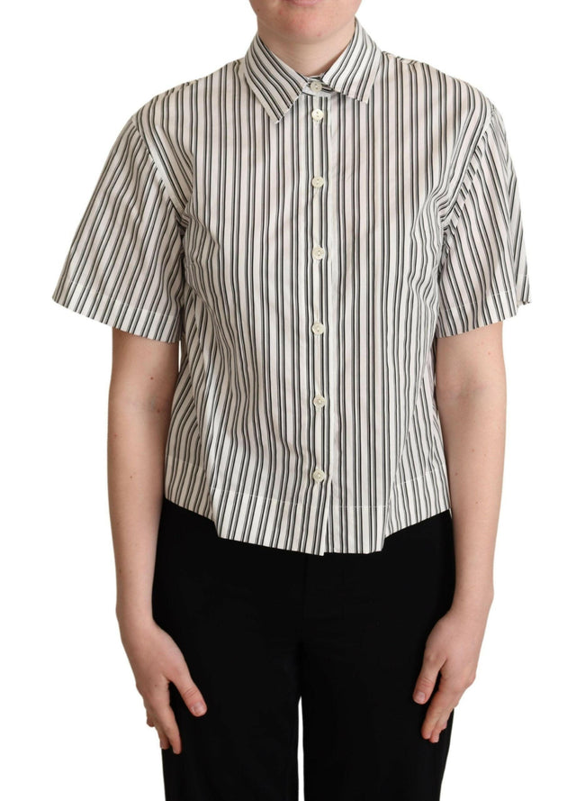 Dolce & Gabbana White Black Striped Shirt Blouse Top - GENUINE AUTHENTIC BRAND LLC  