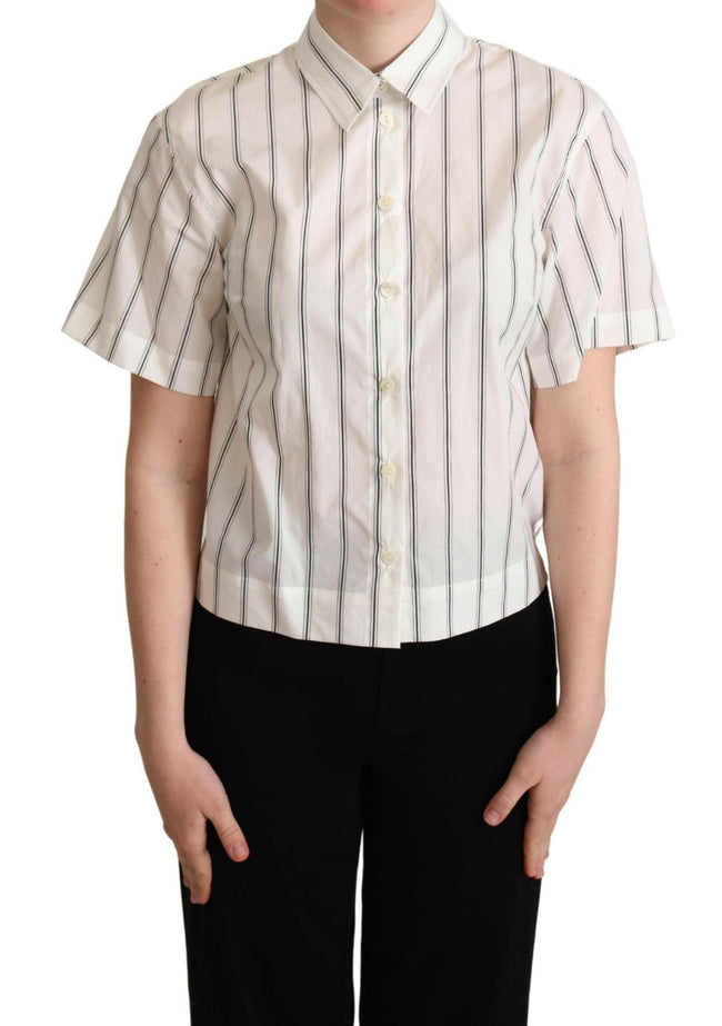 Dolce & Gabbana White Black Stripes Collared Shirt Top - GENUINE AUTHENTIC BRAND LLC  