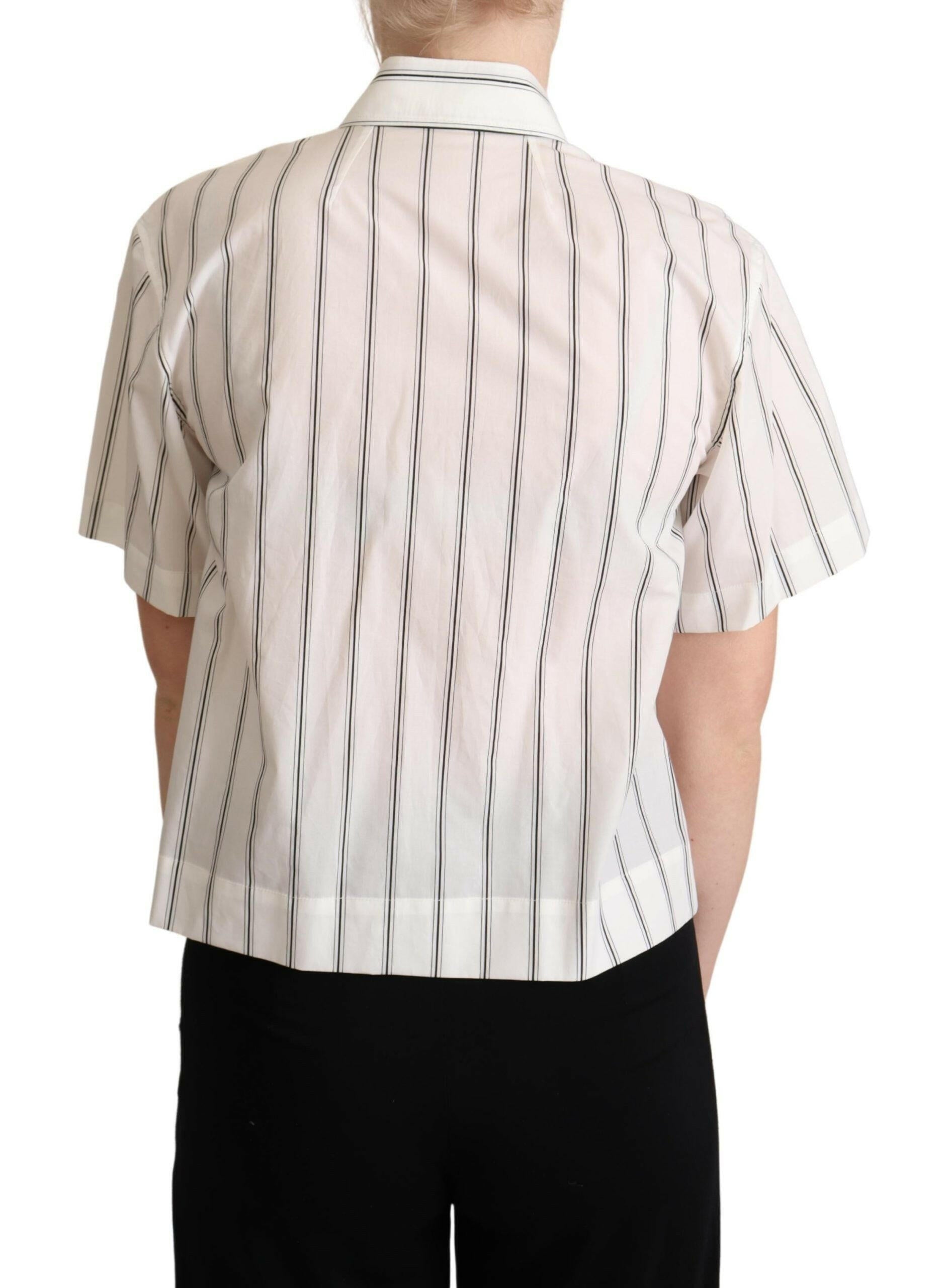 Dolce & Gabbana White Black Stripes Collared Shirt Top - GENUINE AUTHENTIC BRAND LLC  