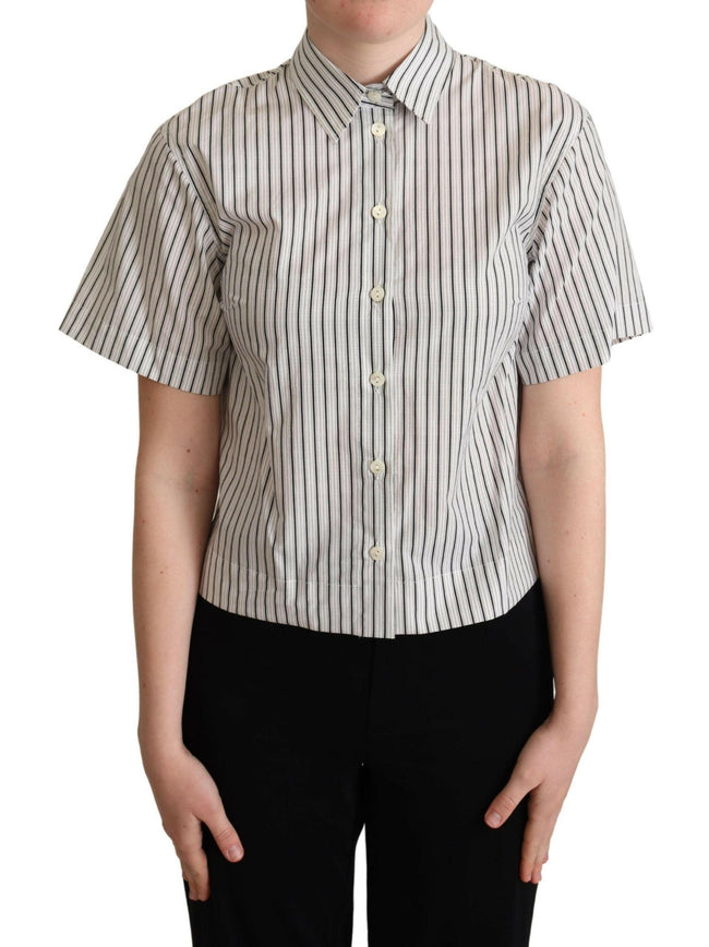 Dolce & Gabbana White Black Striped Collared Shirt - GENUINE AUTHENTIC BRAND LLC  