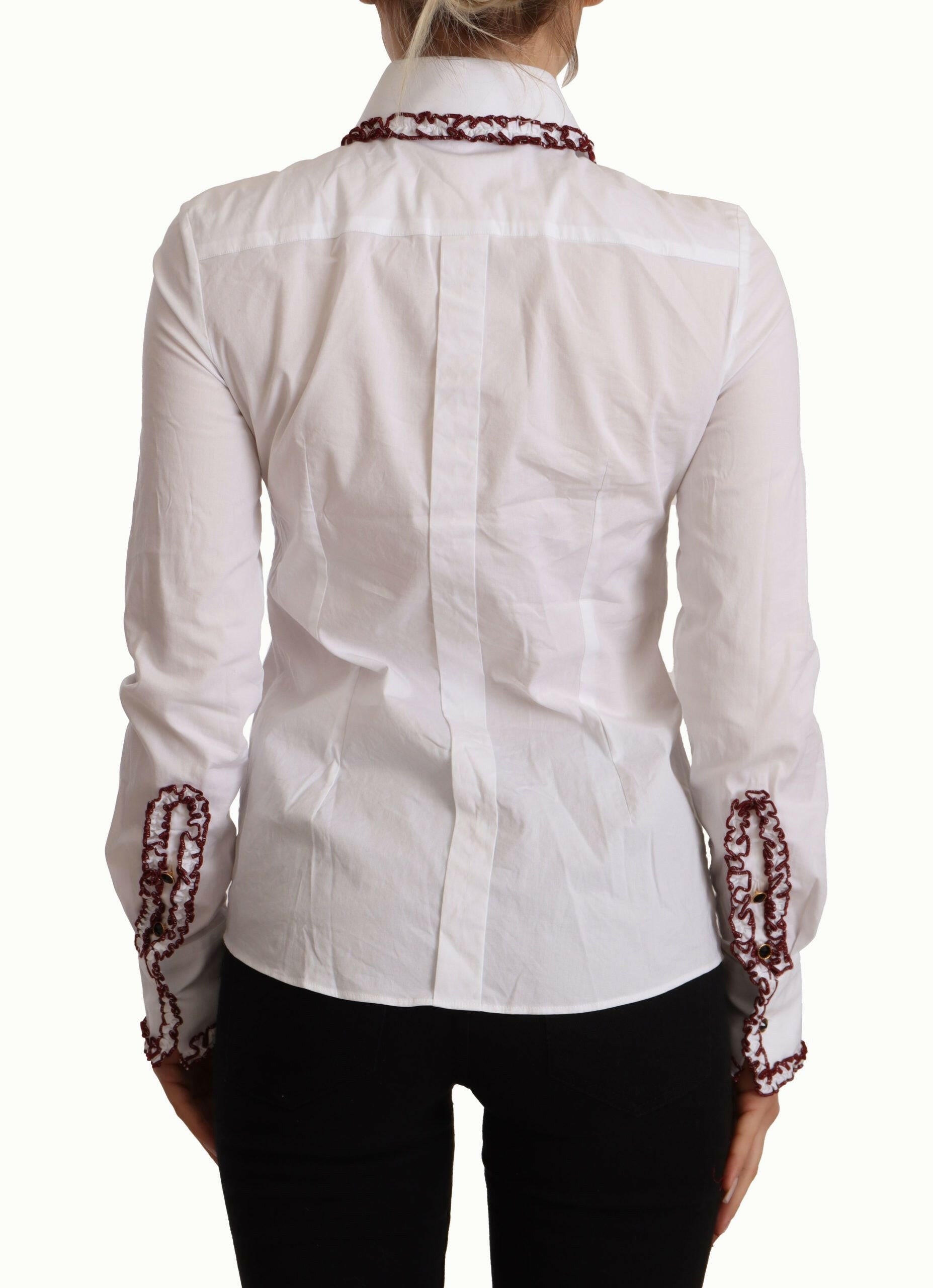 Dolce & Gabbana White Cotton Lace Long Sleeves Ruffle Collar Top Shirt - GENUINE AUTHENTIC BRAND LLC  