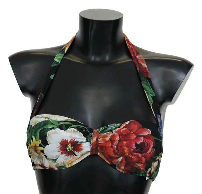 Dolce & Gabbana Black Floral Print Nylon Swimwear Bikini Tops - GENUINE AUTHENTIC BRAND LLC  
