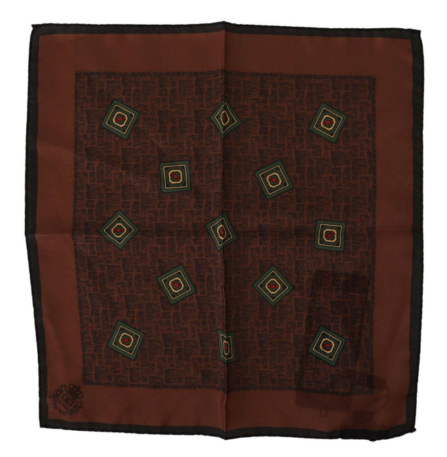 Dolce & Gabbana Brown Patterned Silk Square Handkerchief Scarf - GENUINE AUTHENTIC BRAND LLC  