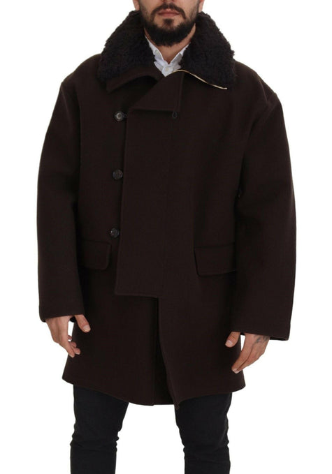 Dolce & Gabbana Brown Double Breasted Shearling Coat Jacket - GENUINE AUTHENTIC BRAND LLC  