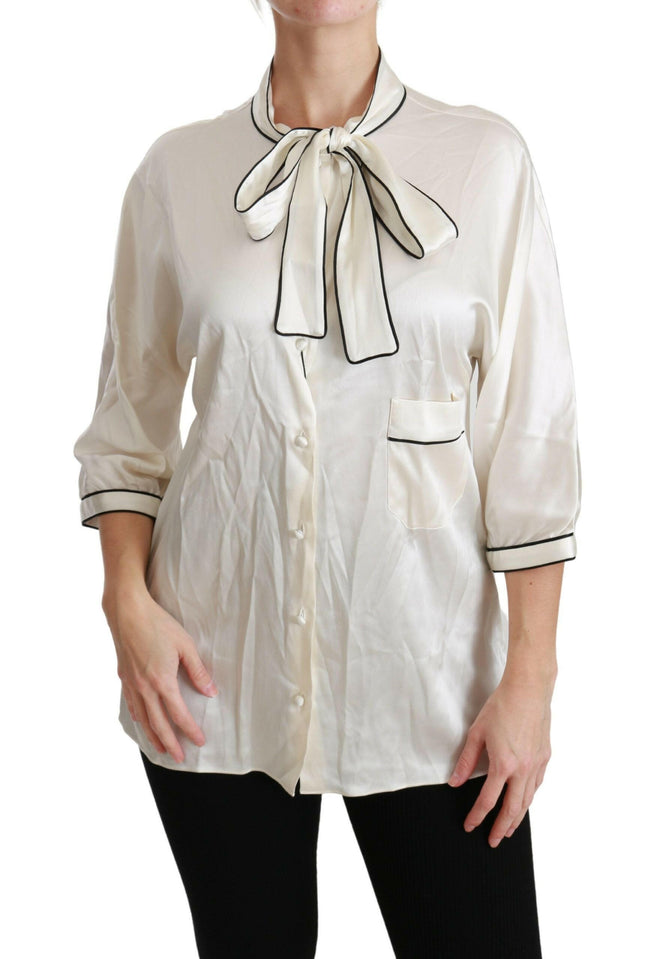 Dolce & Gabbana Beige 3/4 Sleeve Shirt Blouse Silk Top - GENUINE AUTHENTIC BRAND LLC  
