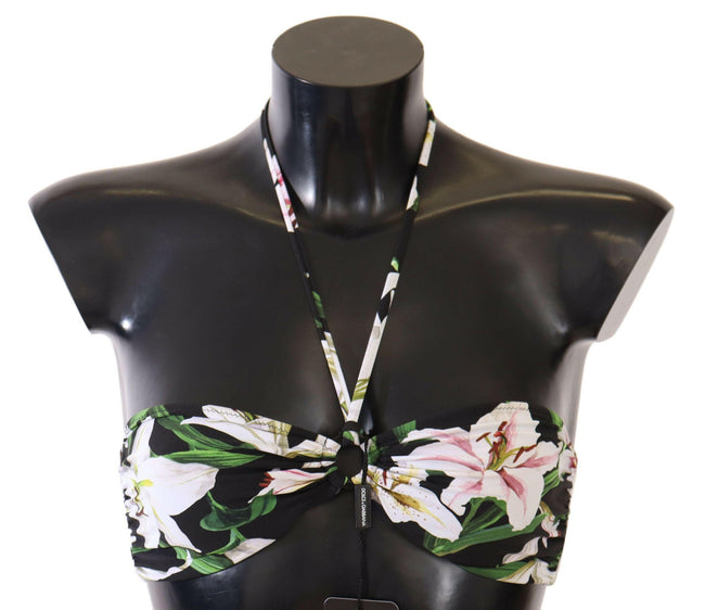 Dolce & Gabbana Black Lily Print Swimsuit Bikini Top Swimwear - GENUINE AUTHENTIC BRAND LLC  