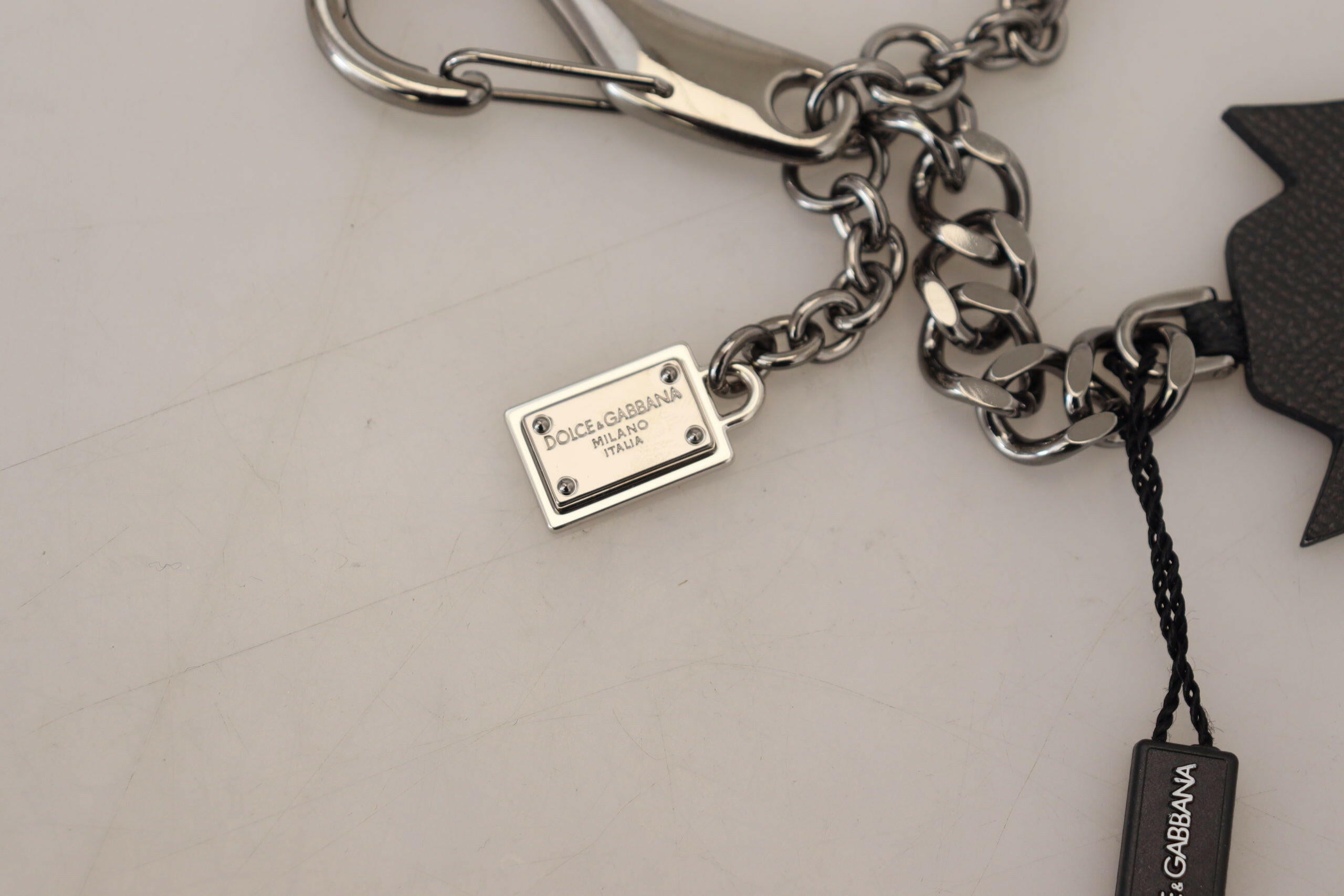 Dolce & Gabbana Black Prince Studs Logo Silver Brass Keychain - GENUINE AUTHENTIC BRAND LLC  