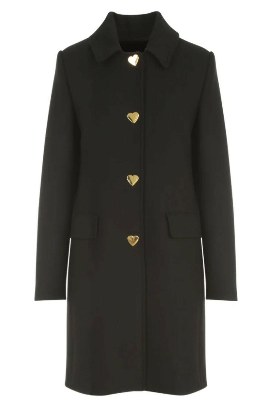Love Moschino Elegant Black Wool Coat with Heart Buttons