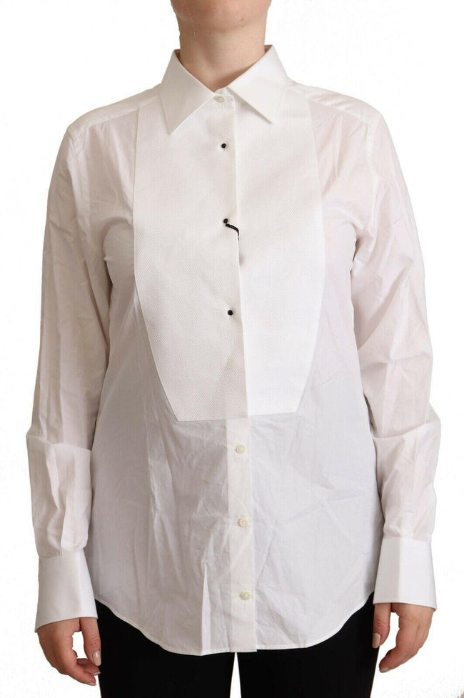 Dolce & Gabbana White Cotton Collared Long Sleeve Shirt Top - GENUINE AUTHENTIC BRAND LLC  