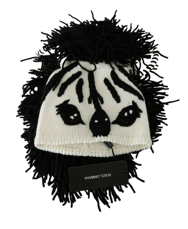 Dolce & Gabbana Black and White Knitted Cashmere Beanie.